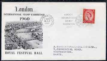 GB Great Britain 1959 Wilding 2.5d Phosphor-Graphite on illustrated cover for 1960 Stamp Exhibition with special cancel (typed address) 