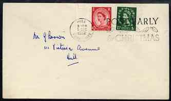GB Great Britain 1952-54 Wilding 1.5d & 2.5d Tudor wmk on plain cover with first day cancel (hand-written address)
