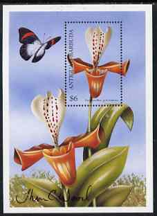Antigua 2000 (?) Orchids of the World perf m/sheet signed by the designer (Thomas C Wood) unmounted mint