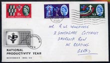 GB Great Britain 1962 National Productivity Year (ord) set of 3 on illustrated cover with first day cancel, hand written address (2‚¬d not cancelled)