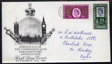 GB Great Britain 1961 Seventh Commonwealth Parliamentary Conference set of 2 on illustrated cover with first day cancel, hand written address, SG cat £30