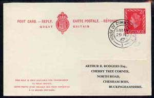 GB Great Britain 1967 2.5d p/stat card to Bucks cancelled House of Commons cds
