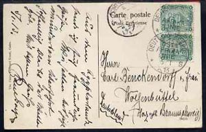 Egypt 1913 PPC (Heliopolis Cairo) bearing 2 x 2m Sphinx tied by Deutsche Seepost Ostafrika Linie dated 5.1.13 with Port Said cancel alongside (Maritime Mail)