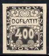 Czechoslovakia 1919 Postage Due 400h imperf proof in black on ungummed paper, as SG D34