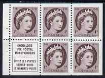 Canada 1954-62 QEII 1c Booklet panes 5 stamps plus label unmounted mint SG463a