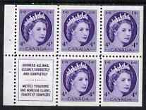 Canada 1954-62 QEII 4c Booklet panes 5 stamps plus label unmounted mint SG466b