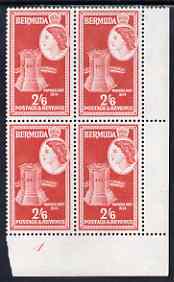 Bermuda 1953-62 Warwick Fort 2s6d unmounted mint lower right corner block of 4 (mount marks in margins), SG 147