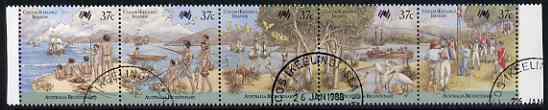 Cocos (Keeling) Islands 1988 Australia Bi-cent strip of 5 (arrival first fleet) fine cds used, SG 246a