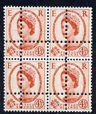 GB Great Britain 1952-67 Wilding 4.5d mounted mint block of 4 with double perfs, interesting forgery