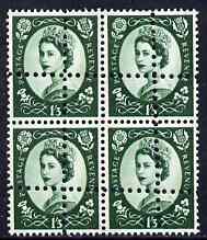 GB Great Britain 1952-67 Wilding 1s3d mounted mint block of 4 with double perfs, interesting forgery