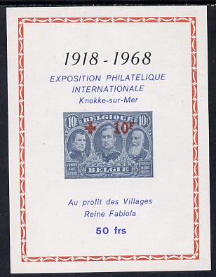 Belgium 1968 Int Philatelic Exhibition imperf souvenir sheet (showing 10f stamp of 1918) unmounted mint
