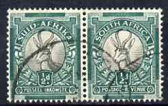 South Africa 1933-48 Springbok 1/2d P14 wmk upright used horiz pair SG54aw