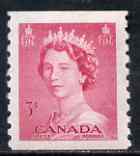 Canada 1953 QEII 3c carmine coil stamp (imperf x perf 9.5) unmounted mint SG 456 (pairs available pro rata)