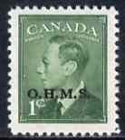 Canada 1949-50 KG6 Official 1c green opt'd OHMS unmounted mint SG O172