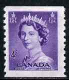 Canada 1953 QEII 4c violet coil stamp (imperf x perf 9.5) unmounted mint SG 457 (pairs available pro rata)