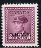 Canada 1949 KG6 Official 3c purple opt'd OHMS unmounted mint SG O164