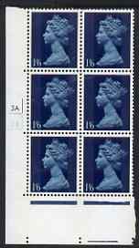 GB Great Britain 1967-70 Machin 1s6d cyl 3A2B block of 6 unmounted mint