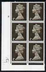 GB Great Britain 1967-70 Machin 4d sepia 2 bands cyl 8 no dot block of 6 unmounted mint 