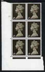 GB Great Britain 1967-70 Machin 4d sepia 2 bands cyl 10 no dot block of 6 unmounted mint (margin creased)