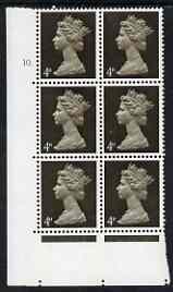 GB Great Britain 1967-70 Machin 4d sepia 2 bands cyl 10 dot block of 6 unmounted mint 