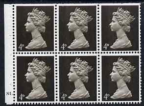 GB Great Britain 1967-70 Machin 4d sepia 2 bands booklet pane of 6 with cyl N1 dot unmounted mint