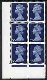 GB Great Britain 1967-70 Machin 5d blue cyl 1 dot block of 6 unmounted mint
