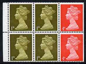 GB Great Britain 1967-79 Machin 1d/4d vermilion booklet pane of 6 unmounted mint (trimmed perfs)