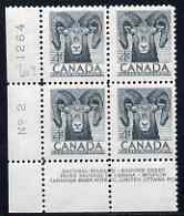 Canada 1953 Wildlife Week 4c Bighorn corner plate No.2 block of 4 unmounted mint, SG 449