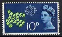 GB Great Britain 1961 CEPT 10d single with a shift to left of blue resulting in Crown & Neck edged in white, used SG 628var