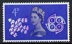 GB Great Britain 1961 CEPT 4d two singles with an upward & downward shift of pink affecting the Dove and Symbol, both unmounted mint SG 627var