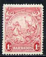 Barbados 1938-47 Badge of Colony 1d scarlet P14 mtd mint SG 249a