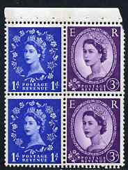 GB Great Britain 1960-67 Wilding 1d/3d Crowns phos (s/ways wmk) booklet pane of 4 unmounted mint