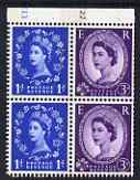 GB Great Britain 1960-67 Wilding 3d/1d Crowns phos (s/ways wmk) booklet pane of 4 with cyl numbers unmounted mint