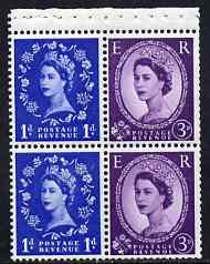 GB Great Britain 1958-65 Wilding 1d/3d Crowns phos (s/ways wmk) booklet pane of 4 unmounted mint
