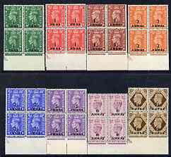 British Postal Agencies in Eastern Arabia 1948 KG6 set to 1r on 1s (1.5d is type II) superb unmounted mint blocks of 4 SG 16-23