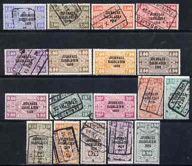 Belgium 1928 Newspaper Stamps 'Journaux Dagbladen 1928' opt set complete to 20f,mixed mint or used (90c, 5f-9f & 20f mint) SG N443-60 stc £92+
