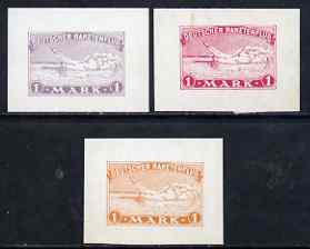 Cinderella - Germany 1933 Rocket Labels 2nd issue imperf colour proofs in red, orange & violet (only 100 of each printed), slight foxing