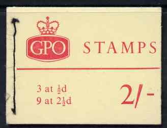 GB Great Britain 1963-64 Wilding Crowns 2s Holiday booklet (black stitching) complete with daffodil flaw on 1/2d SG NR1 incl SG spec SB12ab