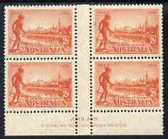 Australia 1934 Centenary of Victoria 2d Perf 11.5 John Ash imprint gutter block of 4, fine mounted mint (3 stamps unmounted mint) SG 147a