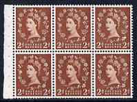 GB Great Britain 1955-58 Wilding 2d Edward wmk booklet pane of 6, one stamp with Shamrock flaw, lightly mtd mint SG spec SB78d