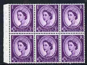 GB Great Britain 1958-65 Wilding 3d Crowns booklet pane of 6 showing good off-set on gummed side, unmounted mint with superb perfs