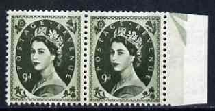 GB Great Britain 1960-67 Wilding 9d Crowns phos horiz marginal pair, one stamp with Frame break at top (R11/11) unmounted mint SG spec S128c