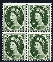 GB Great Britain 1958-65 Wilding Crowns 9d block of 4, one stamp with Frame flaw at lower left (R12/5) unmounted mint SG spec S127c
