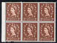 GB Great Britain 1955-58 Wilding 2d Edward wmk booklet pane of 6 inv wmk, one stamp with 'D for P' variety, lightly mtd mint SG spec SB78ac