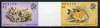 Belize 1984-88 Marine Life $2 & $5 se-tenant imperf gutter pair unmounted mint, scarce item from uncut proof sheet
