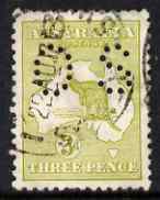 Australia 1915-28 OFFICIAL Roo 3d yellow-olive die II with OS perfin cds used SG O45d