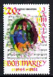 Jamaica 1981 Bob Marley 20c with superb colour shift of yellow & blue resulting in double portrait, a spectacular variety unmounted mint SG 533var