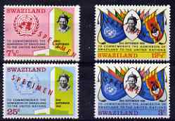 Swaziland 1968 Admission to United Nations perf set of 4 overprinted SPECIMEN, unmounted mint from a limited printing