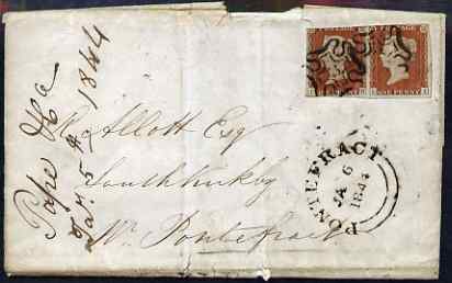 GB Great Britain 1844 entire to Pontefract bearing pair 1d imperf (LH-LI) with fine Maltese Cross cancels with No.3 within