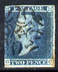 GB Great Britain 1841 2d blue 'GC' 3-margins (cut into at left) but with fine 12 in Maltese Cross